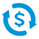Two arrows bordering a blue dollar sign in a white circle